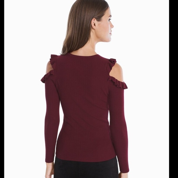 ❤️SOLD WHBM ruffled cold shoulder sweater - Picture 2 of 8